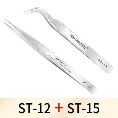 NAGARAKU sminkszempillák 2db szett N-01 N-02 szempilla csipesz NH-12 NH-15 pontos szempillák ST-12 ST-15 pincet rozsdamentes