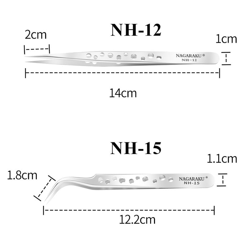 NAGARAKU sminkszempillák 2db szett N-01 N-02 szempilla csipesz NH-12 NH-15 pontos szempillák ST-12 ST-15 pincet rozsdamentes
