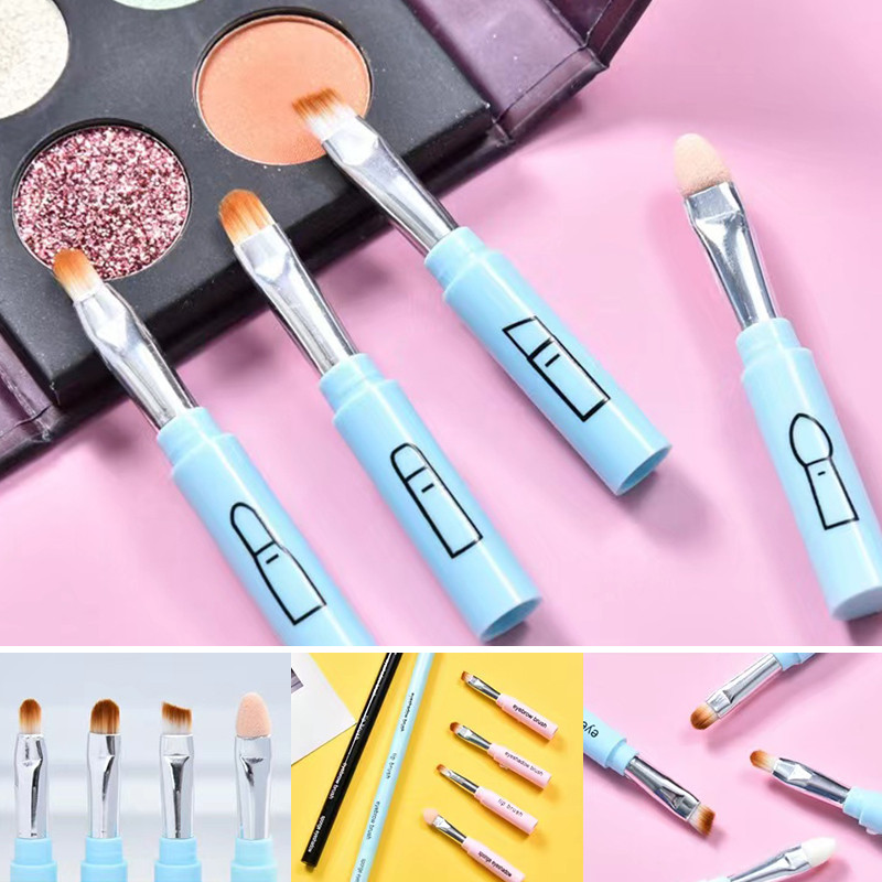 Професионална четка за грим 4 в 1 Преносима прибираща се четка за очна линия за устни Четка за сенки за очи Пътуване Инструменти за красота на открито