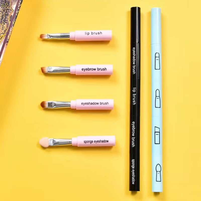 Професионална четка за грим 4 в 1 Преносима прибираща се четка за очна линия за устни Четка за сенки за очи Пътуване Инструменти за красота на открито