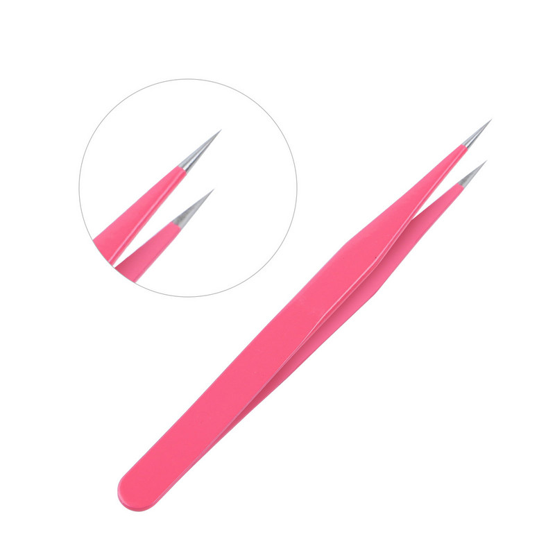 1 buc pensete roz din oțel inoxidabil, instrumente drepte curbate pentru ridicare, extensie genelor, clipă ascuțită, instrument de manichiură pentru unghii