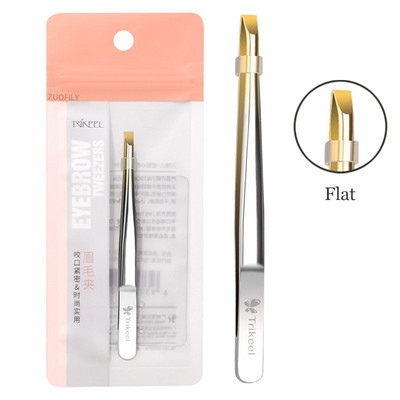 Pensetă multifuncțională din oțel inoxidabil cu vârf plat/înclinat Pensetă pentru sprâncene Instrument pentru îndepărtarea părului pentru față Instrument de machiaj pentru gene false Instrument pentru pensete