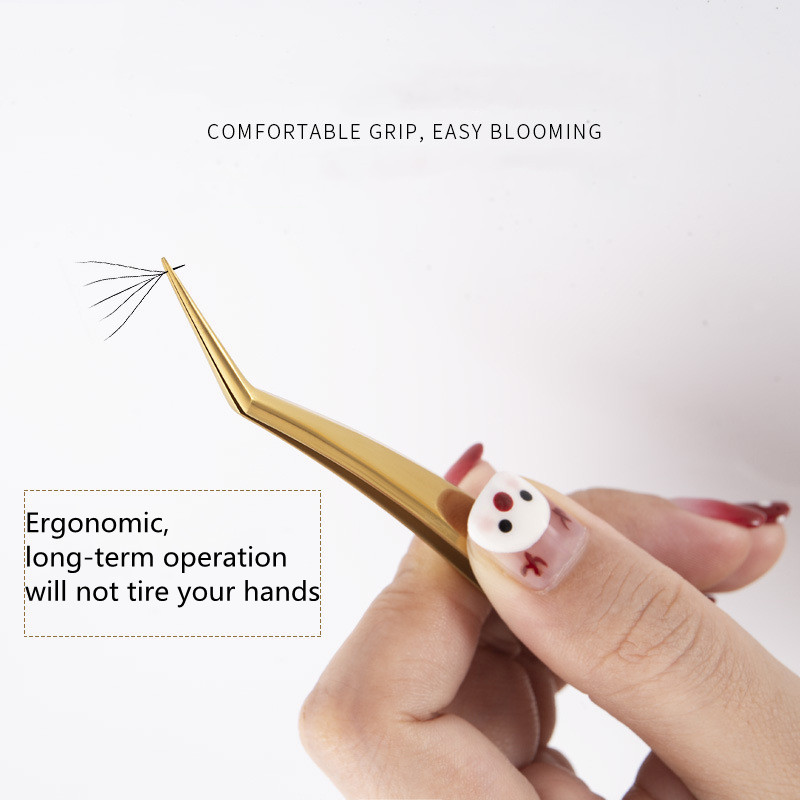 1 vnt. blakstienų pincetas netikrų blakstienų priauginimui. Blakstienų ventiliatorius antakiai nagų dailės klipas Cilia Gold nerūdijančio plieno pincetai Makiažo įrankiai