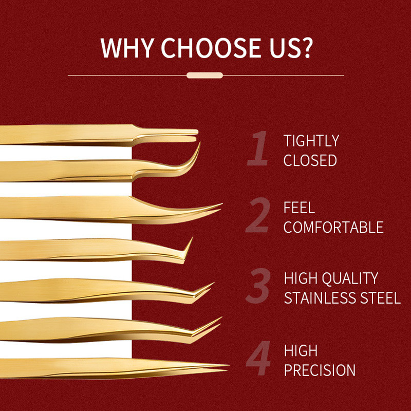 1 vnt. blakstienų pincetas netikrų blakstienų priauginimui. Blakstienų ventiliatorius antakiai nagų dailės klipas Cilia Gold nerūdijančio plieno pincetai Makiažo įrankiai