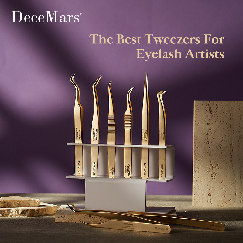 Pensetă pentru extensie de gene DeceMars Culoare aurie