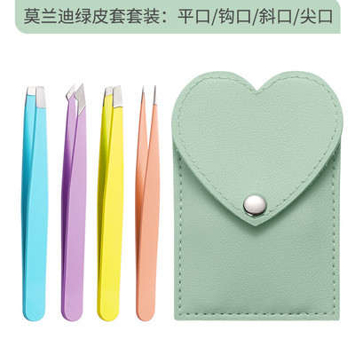 Set pinceta za obrve od 4 komada Stezaljke za obrve Alat za podrezivanje Pinceta za uklanjanje dlačica brade s kožnom torbicom Alat za kosu šminku