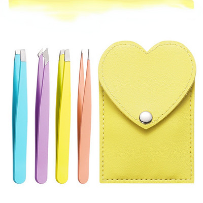 Set pinceta za obrve od 4 komada Stezaljke za obrve Alat za podrezivanje Pinceta za uklanjanje dlačica brade s kožnom torbicom Alat za kosu šminku