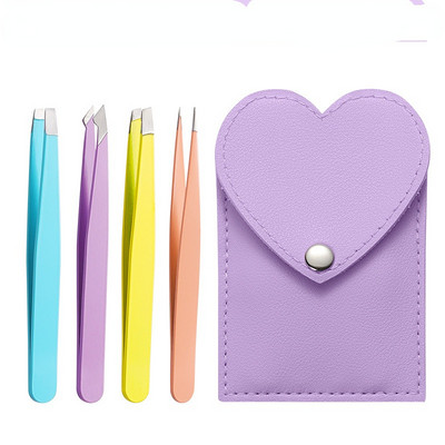 Set pinceta za obrve od 4 komada Stezaljke za obrve Alat za podrezivanje Pinceta za uklanjanje dlačica brade s kožnom torbicom Alat za kosu šminku