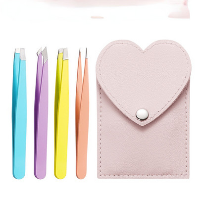 Set pinceta za obrve od 4 komada Stezaljke za obrve Alat za podrezivanje Pinceta za uklanjanje dlačica brade s kožnom torbicom Alat za kosu šminku