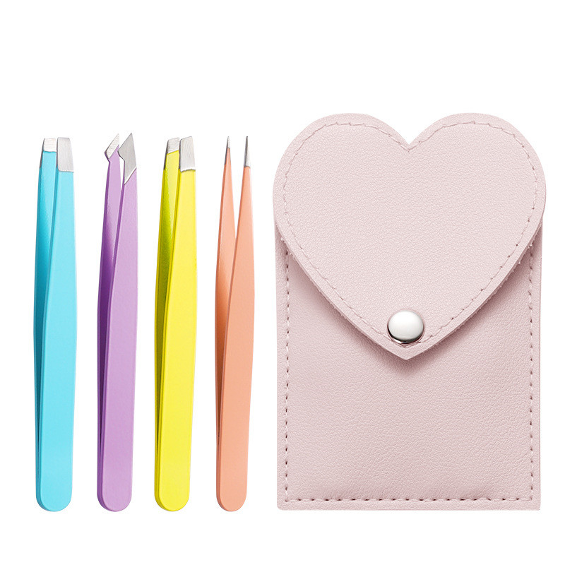 Set pinceta za obrve od 4 komada Stezaljke za obrve Alat za podrezivanje Pinceta za uklanjanje dlačica brade s kožnom torbicom Alat za kosu šminku