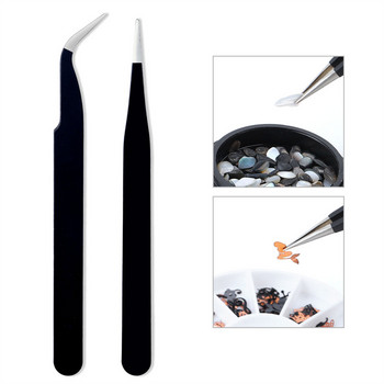 Черни пинсети от неръждаема стомана Nail Art Акрилен гел кристали Paillette Nipper Бране Оборудване за ноктопластика Инструменти за маникюр