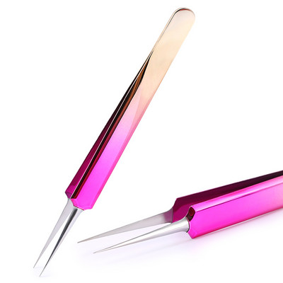 1PC pensete din oțel inoxidabil auriu albastru pentru extensia genelor pensete de înaltă precizie pentru extensia genelor Vârf subțire