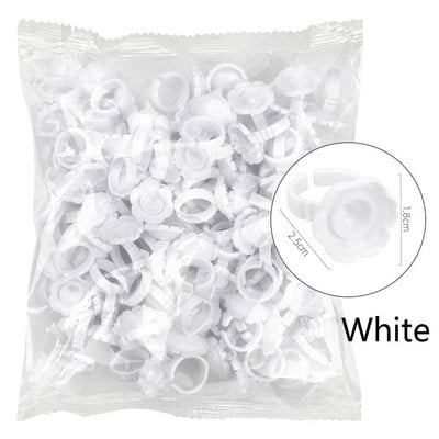100 buc Inele de lipici de unică folosință pentru gene Cupe de lipici Volum de flori Adeziv pentru gene Suport din plastic Inele pentru containere pentru pigmenti de tatuaje