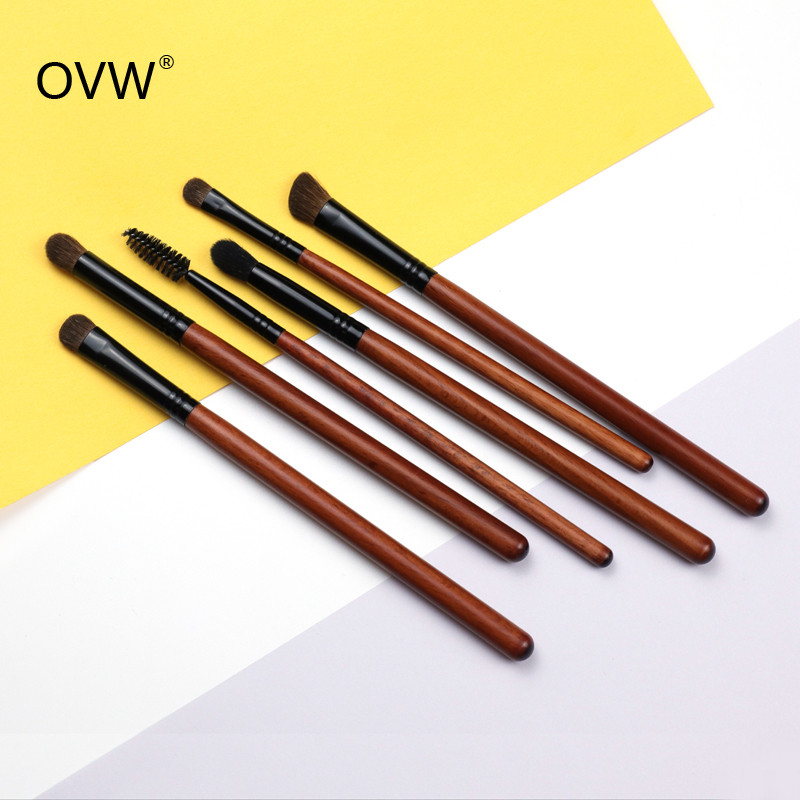 OVW 5 buc Păr de ponei/capră Set de perii pentru fard de ochi Perie conică pentru amestecare Pensule de machiaj Natural Hair Pro Kit