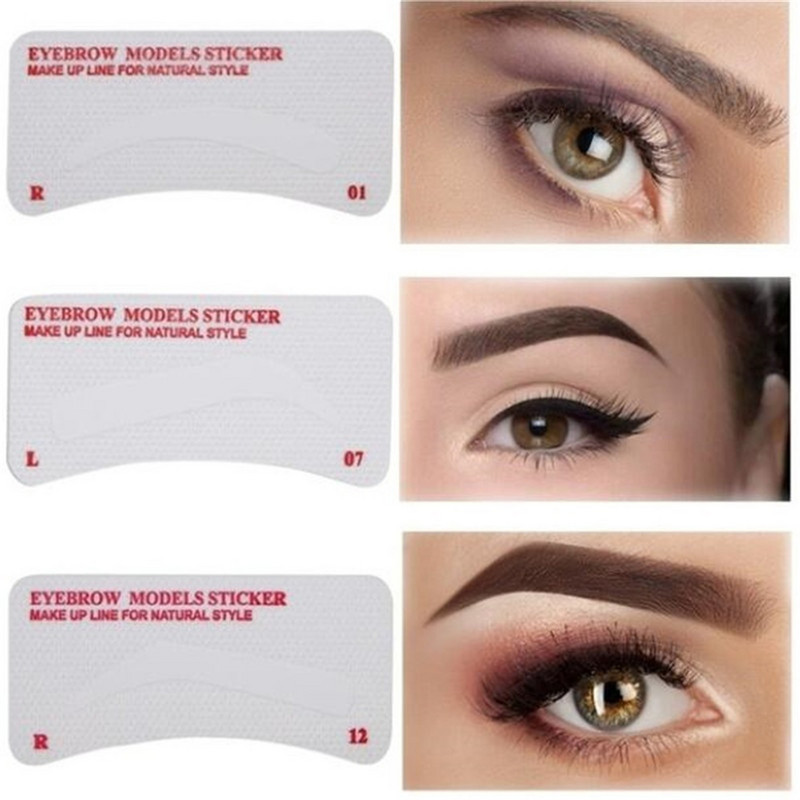 12/24 de perechi Autocolante de șablon pentru sprâncene, de unică folosință, nețesută, șablon pentru modelarea sprâncenelor, instrument profesional de machiaj pentru frumusețea sprâncenelor