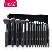 Set de pensule de machiaj MSQ Professional 15 buc. Pudră pentru fond de ten Fard de pleoape Kit de perii de machiaj Cosmetice Păr sintetic Husă din piele PU