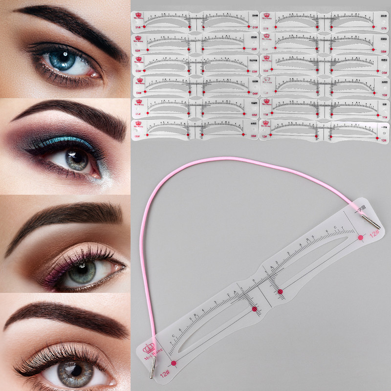 12 stiliaus / rinkinio ant galvos tvirtinamas antakių trafaretas, kortelių priežiūros šablonas, daugkartinis, lengvai ir greitai nupiešiamas antakius moterims makiažo priemonės