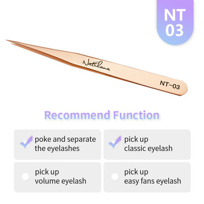 NATUHANA Professional pentru pensete 3D Pensetă de volum din oțel inoxidabil pentru sprâncene Pensetă pentru extensie de gene false pentru instrumente de machiaj