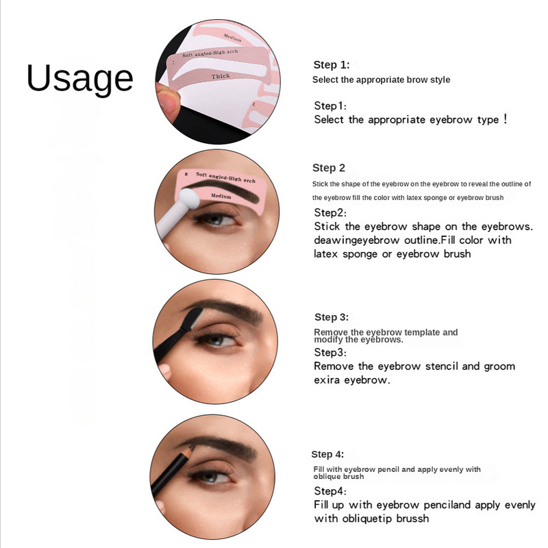 Nou Autocolante nețesute pentru sprâncene Autocolante populare europene și americane pentru sprâncene 24 artefact Cuțit pentru sprâncene Perie pentru sprâncene din latex