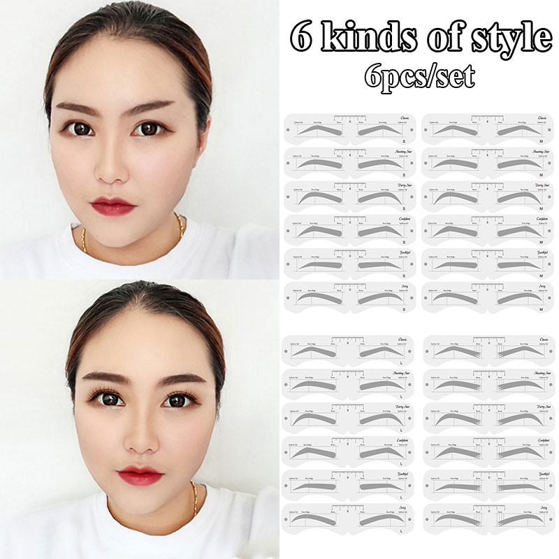6Stílusok/készlet Szemöldöksablonkészlet Újrafelhasználható DIY szemöldökrajzolási útmutató Styling Grooming Sablonkártya Újrafelhasználható Könnyű Bélyegző Szemöldök