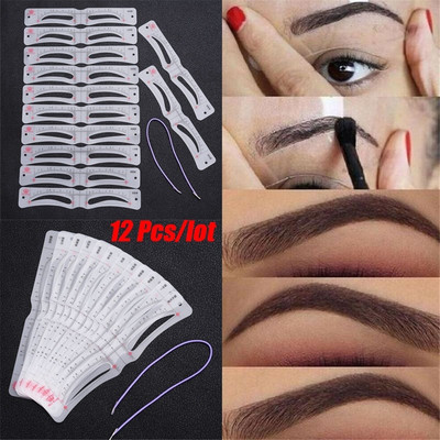 12 Style New Fashion Hot DIY Eyebrow Shaper Template Eyebrow Grooming Shaping Stencil Kit Brow Stencils Card Makeup Tool Beauty