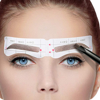 12 листа=48 бр. Комплект шаблони за вежди за многократна употреба Eye Brow Направи си сам Ръководство за рисуване Стилизиране Оформяне Подстригване Шаблон Карта Лесен грим