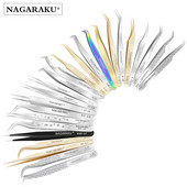 NAGARAKU 1 τμχ επεκτάσεις βλεφαρίδων Tweezer Inox Steel Straight Curved Professional Makeup Tools with High Precision Clip