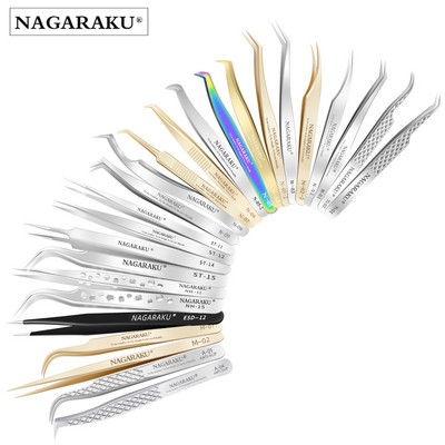 NAGARAKU 1 buc Extensii de gene Pensetă din oțel inoxidabil Instrumente profesionale de machiaj curbate drepte cu clemă de înaltă precizie