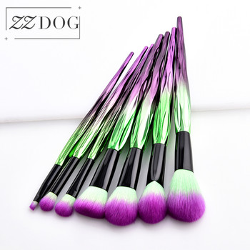 ZZDOG 7/10Pcs Κιτ εργαλείων καλλυντικών Natural Fluffy Hair Powder Blush Eye Shadow Blending Σετ επαγγελματικών πινέλων μακιγιάζ φρυδιών