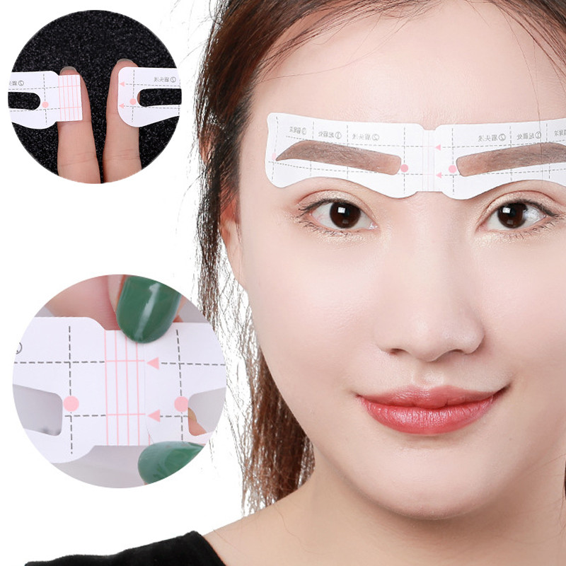 12 чифта/комплект Мързелива карта за вежди с форма на вежди Стикер за бързи вежди Едноредов грим за вежди Комплект помощни инструменти, регулируем