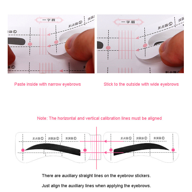 12 чифта/комплект Мързелива карта за вежди с форма на вежди Стикер за бързи вежди Едноредов грим за вежди Комплект помощни инструменти, регулируем