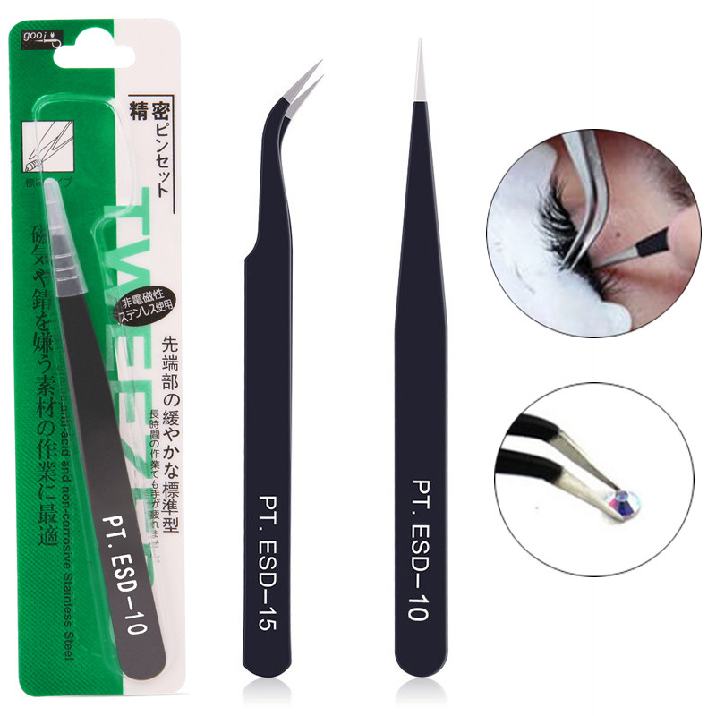 Juodas nerūdijančio plieno išlenktas tiesus antakių pincetas žnyplės kalnų krištolinis brangakmenis renkantis dirbtines blakstienas pincetas nagų dailės įrankiai