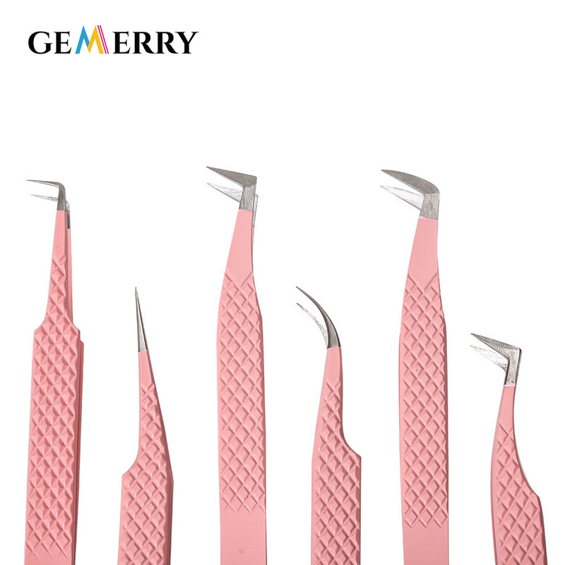 1 buc. Pensete de extensie din oțel inoxidabil roz Pensete superdure de înaltă precizie Pensetă antistatică pentru extensii de gene