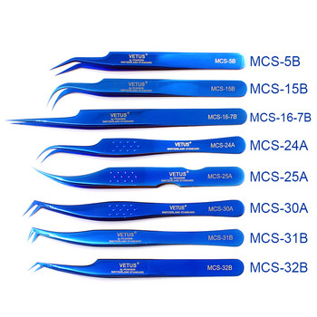 Vetus Original MCS Premium Eyelash Makeup Tweezers Bright Blue Нов стил Ultra Precise Tip Improve for 3D 6D Eyelashes Extension