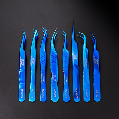Pensetă Vetus Original MCS Premium pentru machiaj pentru gene Albastru strălucitor Stil nou Vârf ultra precis Îmbunătățiți pentru extensia genelor 3D 6D