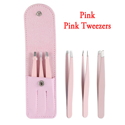 3 buc. Pensete profesionale pentru sprancene Vârf cu vârf din oțel inoxidabil/Vârf înclinat/Vârf plat Set de instrumente de machiaj pentru îndepărtarea părului