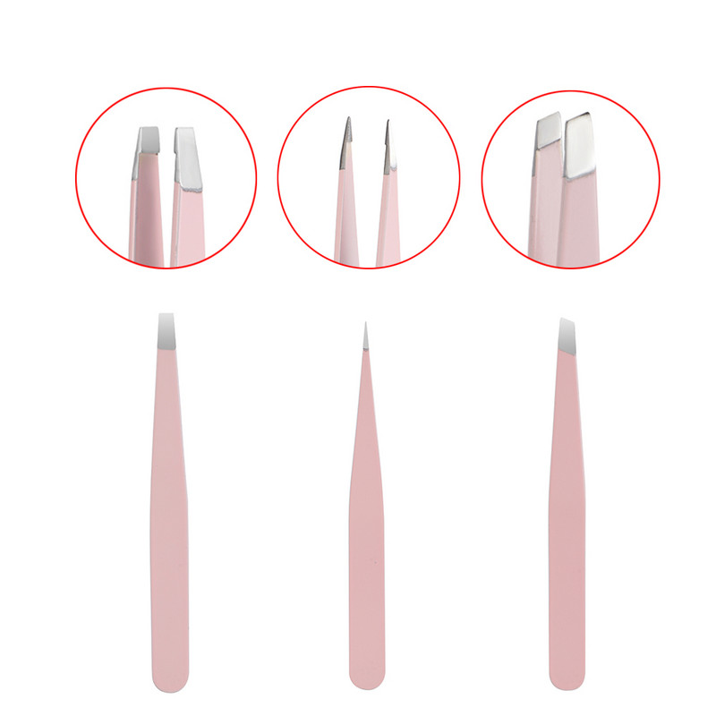 3 buc. Pensete profesionale pentru sprancene Vârf cu vârf din oțel inoxidabil/Vârf înclinat/Vârf plat Set de instrumente de machiaj pentru îndepărtarea părului