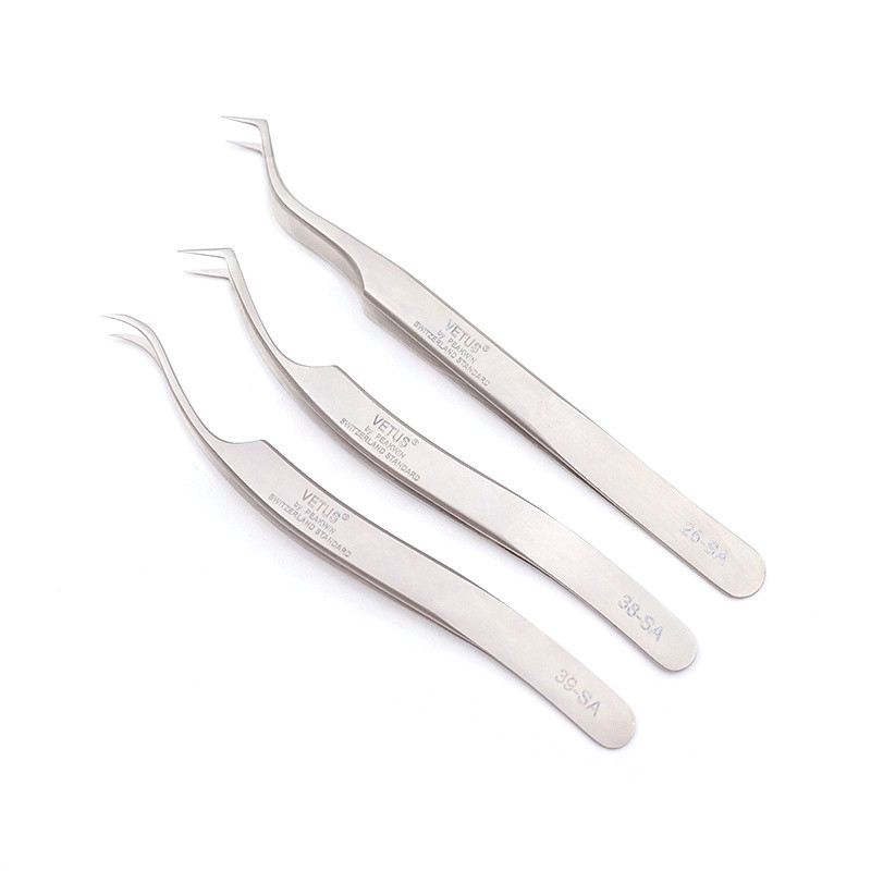 Pensetă pentru gene VETUS SA Pensetă pentru extensie de gene cu volum 3D/6D de înaltă precizie Închidere excelentă Pensetă cu ventilator de cea mai bună calitate
