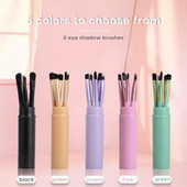 Nešiojamas 5 vnt makiažo šepetėlių rinkinys Akių šešėlių akių pieštukų lūpų šepetėlis apvalus kibiras Minkštus plaukus maišantis akių makiažo šepetėlių rinkinys su dėklu