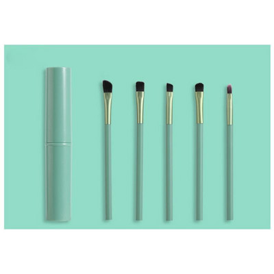 Nešiojamas 5 vnt makiažo šepetėlių rinkinys Akių šešėlių akių pieštukų lūpų šepetėlis apvalus kibiras Minkštus plaukus maišantis akių makiažo šepetėlių rinkinys su dėklu