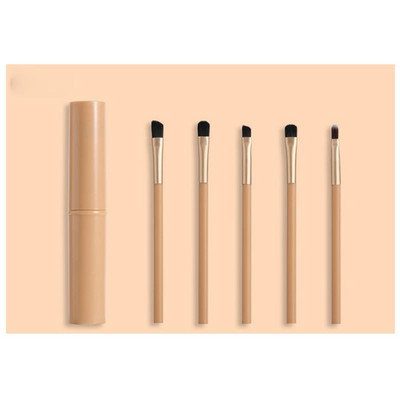 Nešiojamas 5 vnt makiažo šepetėlių rinkinys Akių šešėlių akių pieštukų lūpų šepetėlis apvalus kibiras Minkštus plaukus maišantis akių makiažo šepetėlių rinkinys su dėklu