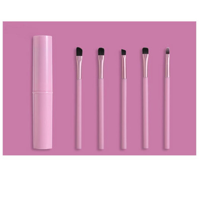 Nešiojamas 5 vnt makiažo šepetėlių rinkinys Akių šešėlių akių pieštukų lūpų šepetėlis apvalus kibiras Minkštus plaukus maišantis akių makiažo šepetėlių rinkinys su dėklu