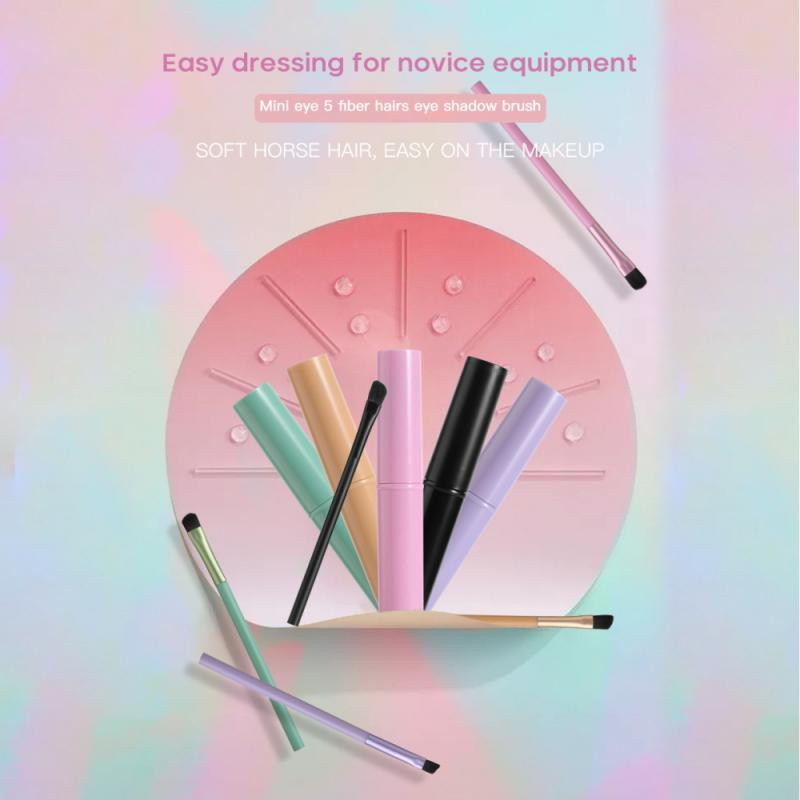 Nešiojamas 5 vnt makiažo šepetėlių rinkinys Akių šešėlių akių pieštukų lūpų šepetėlis apvalus kibiras Minkštus plaukus maišantis akių makiažo šepetėlių rinkinys su dėklu