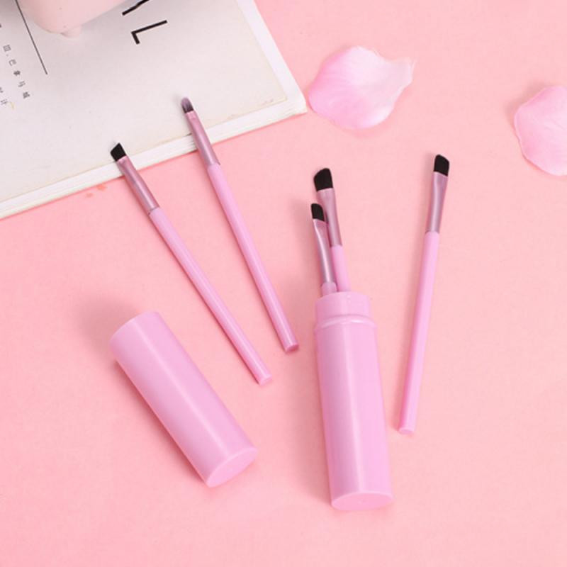 Nešiojamas 5 vnt makiažo šepetėlių rinkinys Akių šešėlių akių pieštukų lūpų šepetėlis apvalus kibiras Minkštus plaukus maišantis akių makiažo šepetėlių rinkinys su dėklu