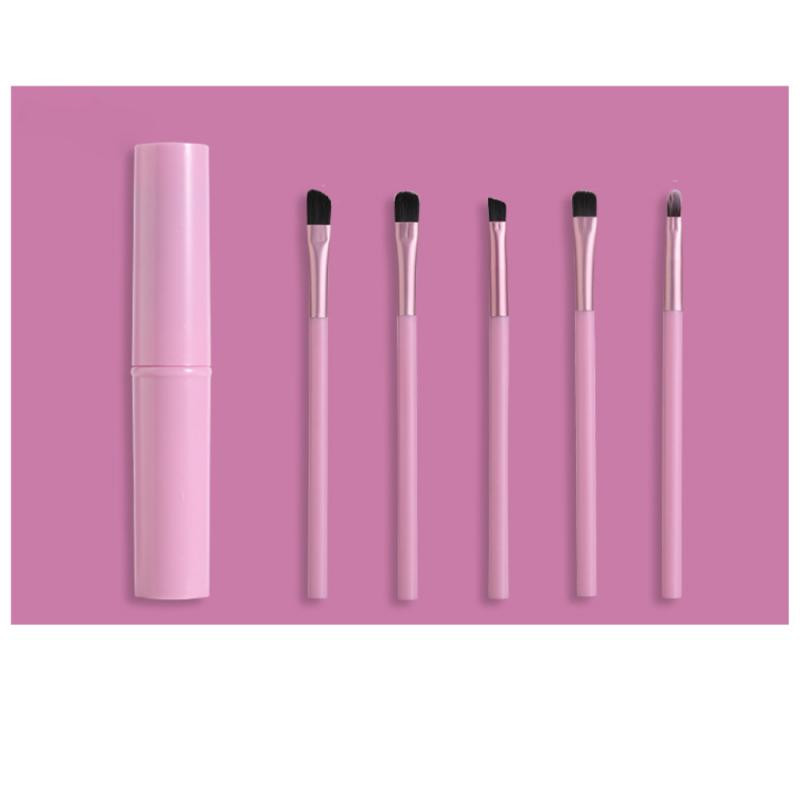 Nešiojamas 5 vnt makiažo šepetėlių rinkinys Akių šešėlių akių pieštukų lūpų šepetėlis apvalus kibiras Minkštus plaukus maišantis akių makiažo šepetėlių rinkinys su dėklu