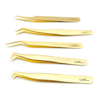 NATUHANA Anti-Static Eyelash Extension Tweezer Gold Ανοξείδωτο ατσάλι τσιμπιδάκι βλεφαρίδων Professional for Volume Fan Makeup Tools
