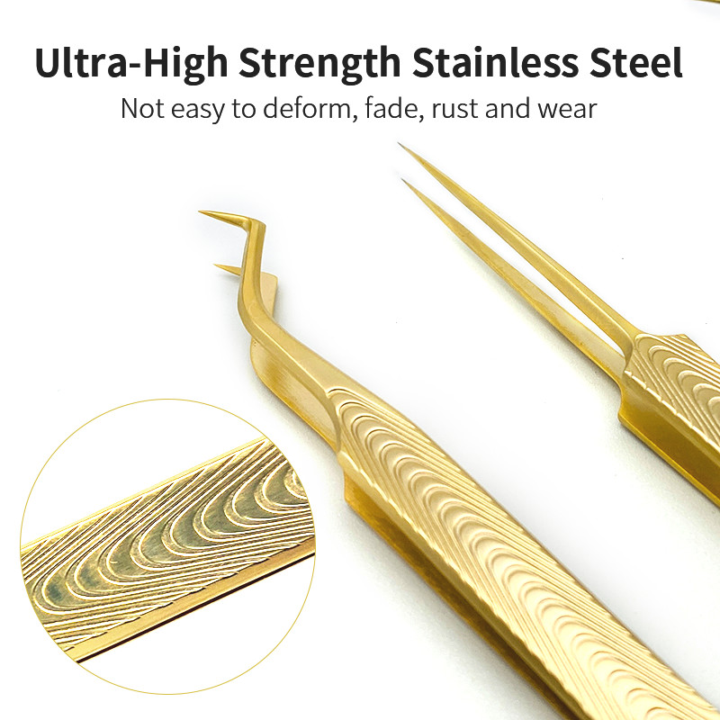 Pensetă pentru extensie de gene antistatică NATUHANA Pensetă pentru gene din oțel inoxidabil auriu, profesională pentru instrumente de machiaj pentru ventilator de volum