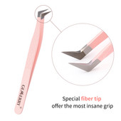 Gemerry 1 buc Pensetă roz din oțel inoxidabil Extensii pentru gene Pensetă antistatică de înaltă precizie cu vârfuri din fibre Instrumente de machiaj