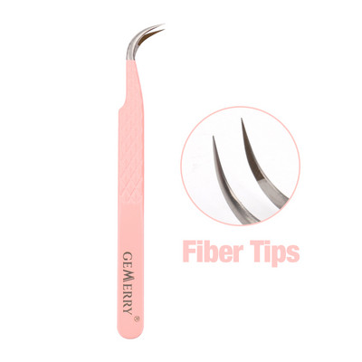 Gemerry 1 buc Pensetă roz din oțel inoxidabil Extensii pentru gene Pensetă antistatică de înaltă precizie cu vârfuri din fibre Instrumente de machiaj