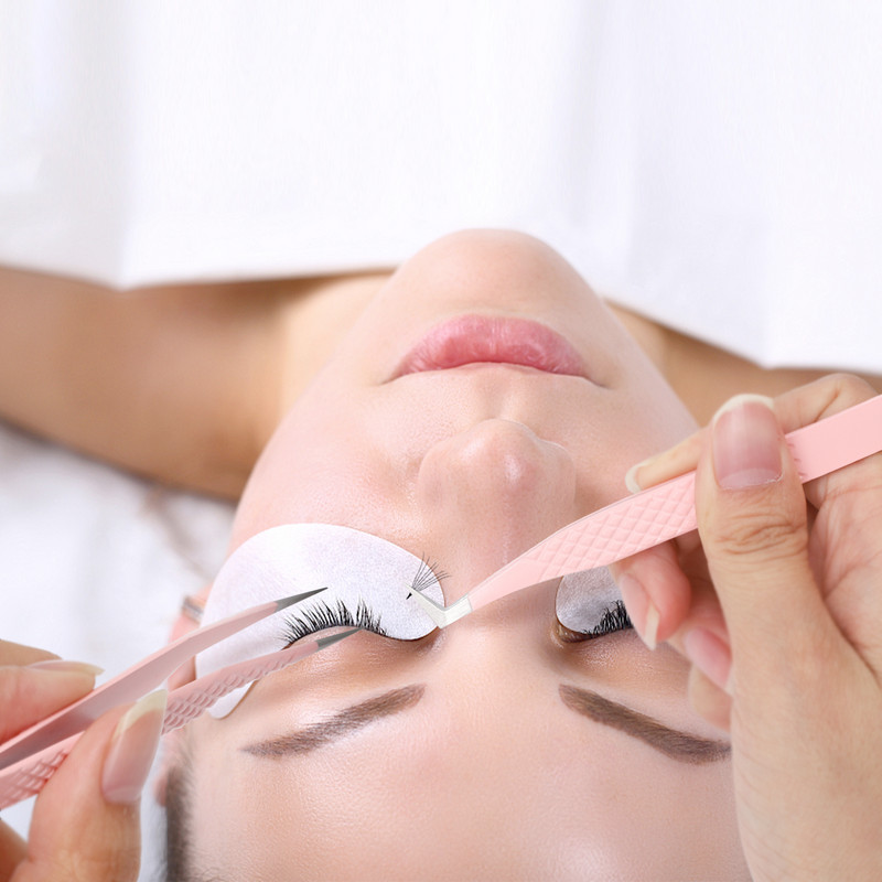 Gemerry 1 buc Pensetă roz din oțel inoxidabil Extensii pentru gene Pensetă antistatică de înaltă precizie cu vârfuri din fibre Instrumente de machiaj